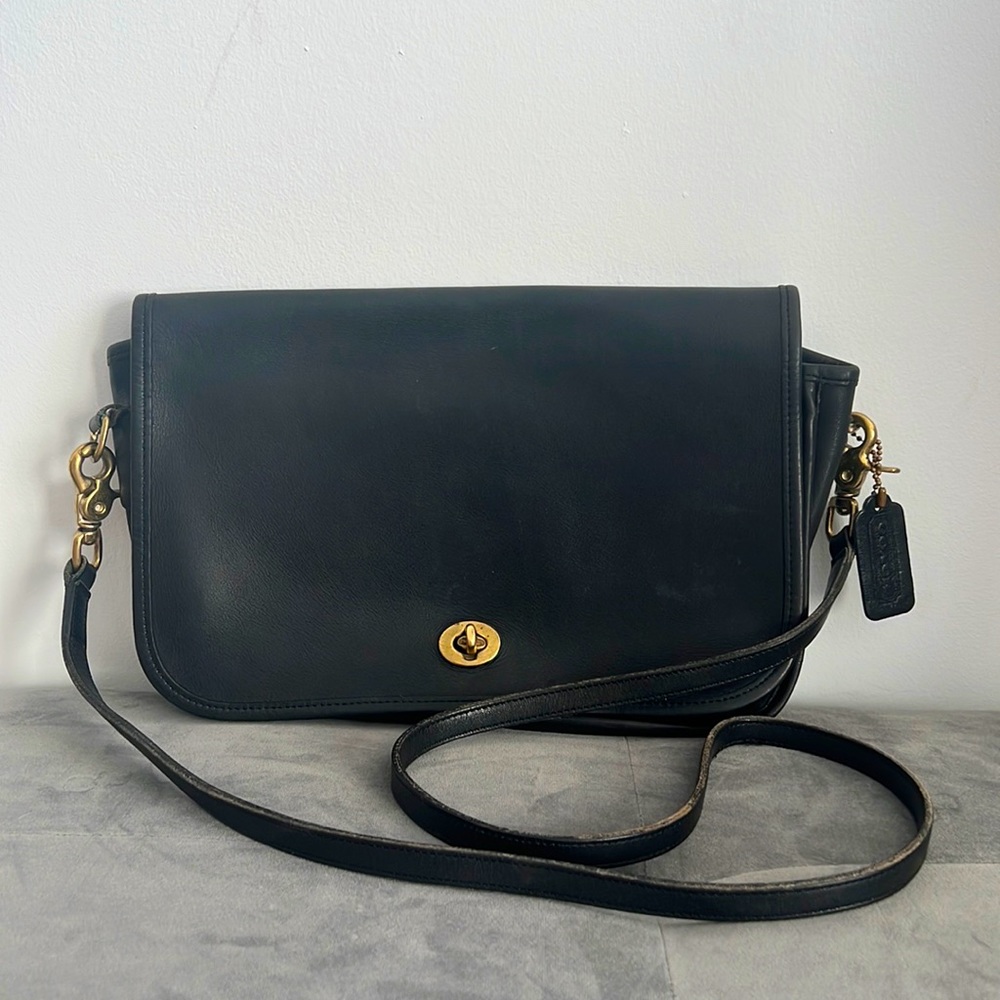 Vintage Coach Crossbody Purse Black Leather Made in USA